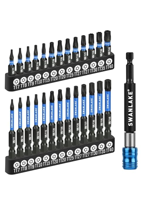SWANLAKE Impact Torx Bit Set, 27-piece (TT7-TT40) 1''&amp;2'' Security Tamper Proof Magnetic Screwdri...