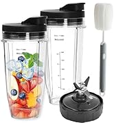 Blender Replacement Parts for Ninja, 2 * 24oz Ninja Blender Cups with To-Go Lids, 7 Fins Extracto...