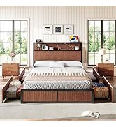 Evermagin Fluted Queen Bed Frame with 4 Storage Drawers, Metal Platform Bed Frame Queen Size with...
