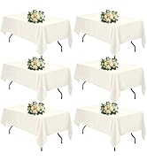 FINDYOU Ivory 6 Pack Polyester Table Cloth 60 x 102 Inch, Rectangle Tablecloths for 6 Foot Tables...
