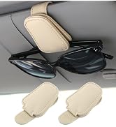 Shering Sunglasses Holders for Car Sun Visor, 2pack Beige Magnetic Leather Glasses Eyeglass Hange...