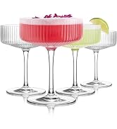 LUNA &amp; MANTHA Coupe Glasses Set of 4, 10oz Crystal Ribbed Martini Glasses, Vintage Cocktail Glass...
