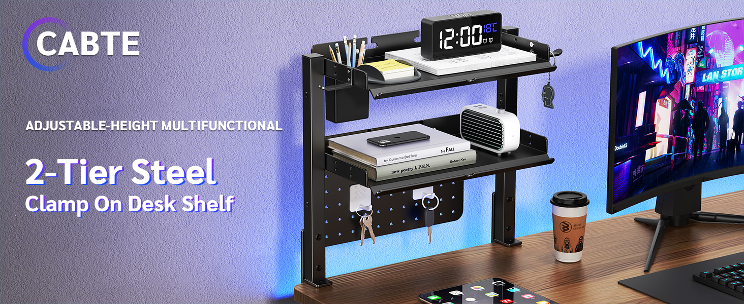 2-Tier Steel Clamp On Desk Shelf