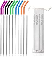 Lazycorner 10 Pcs Metal Straw Reusable 8.5