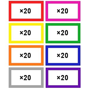 Eight colorful rectangles arranged in two columns. Each rectangle has a bold border color and contains 'x20' text in black.