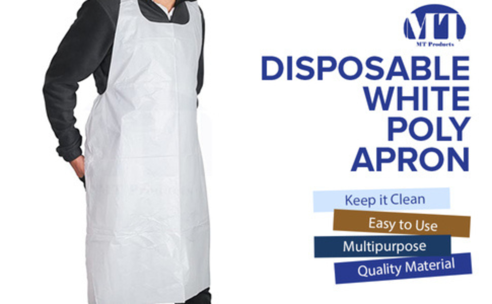 MT Products White Plastic/Poly Apron- Disposable Kitchen Apron