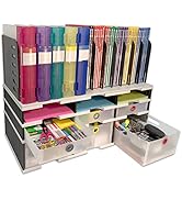 Desktop Organizer 6 Slot Sorter, Riser Base, Vertical File, 3 Storage &amp; 3 Supply Drawers - Uses V...