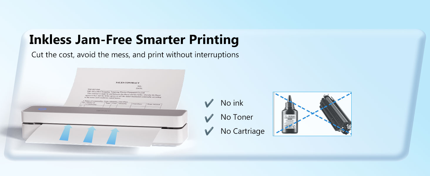 Inkless Portable Printer, Wireless Thermal Printer for Travel