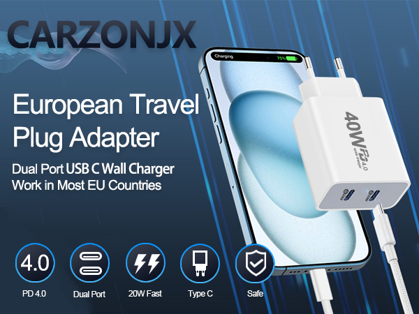 european travel plug adapter usb c