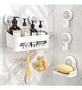 LUXEAR 4 Packs Shower Caddy Suction Cup Set - Shower Shelf+Soap Dish+Suction Hooks - 1 Second Ins...