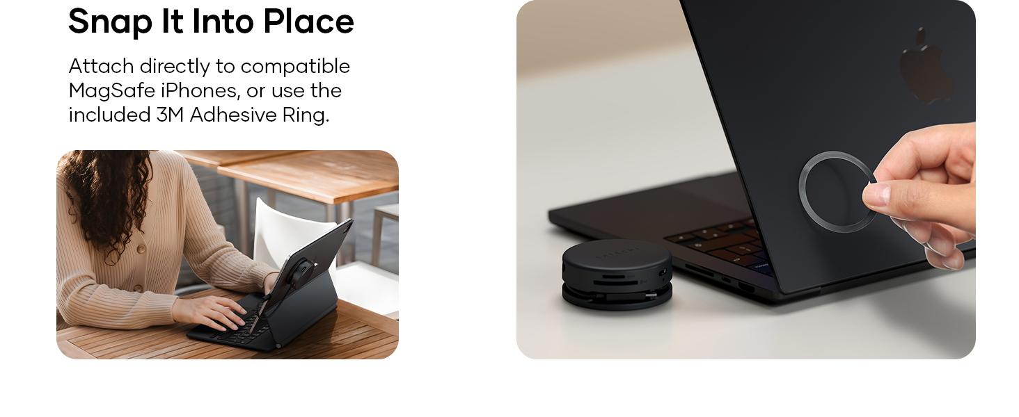 Satechi OntheGo 7-in-1 USB-C Hub, Compact Magnetic Multiport Adapter, Coiled Cable