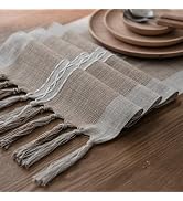 Niviy Farmhouse Table Runner, House Warming Gifts New Home, Embroidered Striped Braided Coffee Bo...