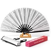 ffscafscn Folding Fan Clack Hand 13inch Bamboo Holster for women Dancing Party Wedding Night Club...