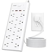 Power Strip, Surge Protector with 14 Outlets and 4 USB Ports (2 USB C), 10 Ft Flat Plug Extension...