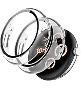 [2 Pack] Miimall Case Bumper Compatible for Google Pixel Watch 3 45mm with HD Tempered Glass Scre...