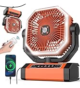 Battery Powered 9-Inch Rechargeable Portable Fan - 10000mAh(30Hrs) Auto Oscillation, Tent Fan wit...