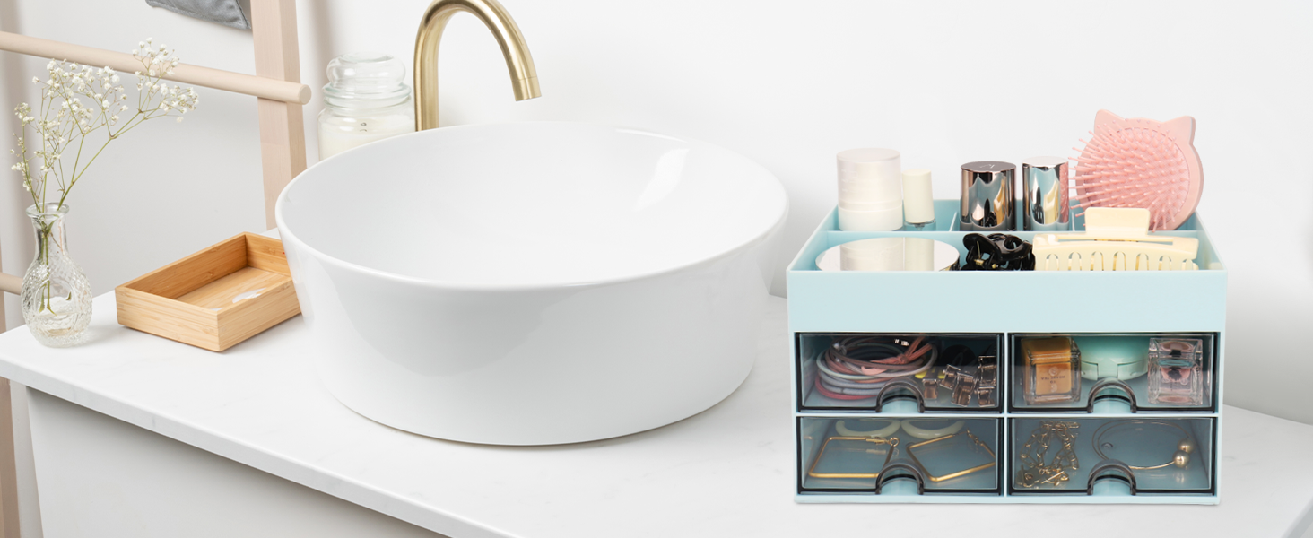 Bathroom Organizer Skin Care Storage Blue Desk Essentials for Women Office Organizer for Desk