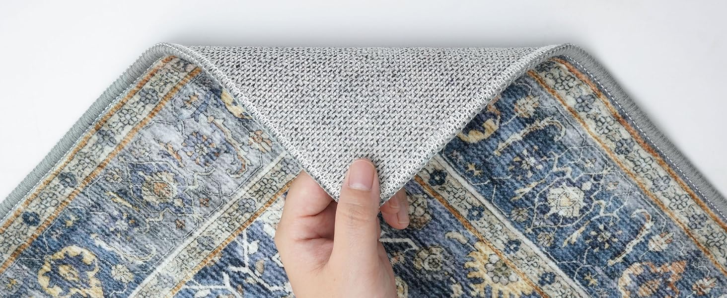 Floral Distressed Print Blue Beige Area Runner Rug