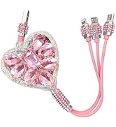 Teybouk Multi Charging Cable, 3 in 1 Retractable Love Rhinestone Cable, Portable Fast Charging Co...