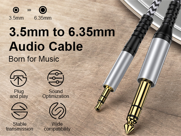 3.5mm to 6.35mm stereo audio cable