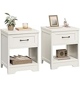 AODK Farmhouse Nightstands Set of 2, Bedside Tables with Drawer &amp; Open Storage, Nightstand for Sm...