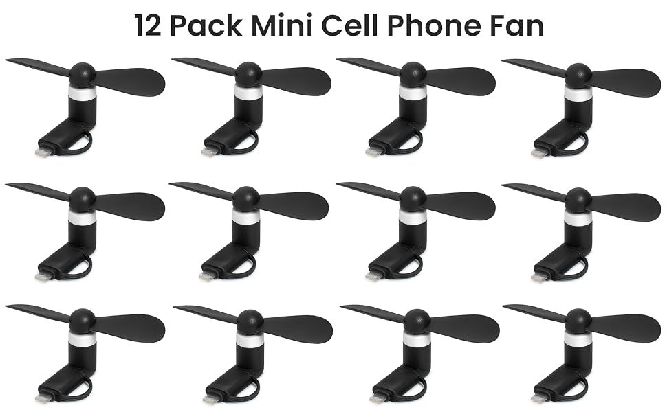 Mini Cell Phone Fan 12 Pack, 2-in-1 Fan Compatible for iPhone, iPad, Android Smartphone,Tablet