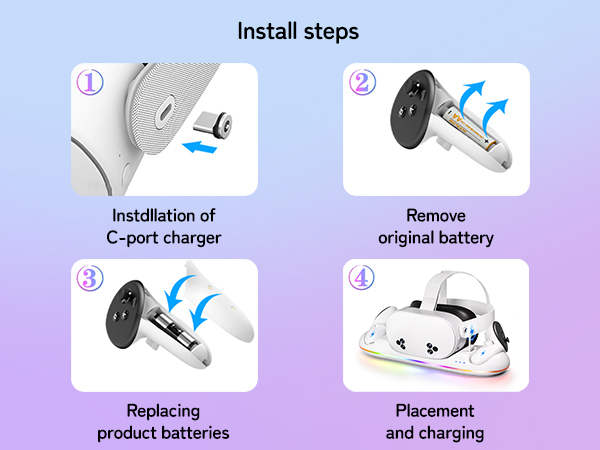 Magnetic Charger Stand for Headset/Controller with 2 Rechargeable Battery