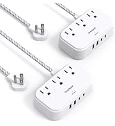 2 Pack Cruise Essentials, 5 Ft Flat Extension Cord, 3 Outlets 4 USB Ports(2 USB C) Flat Plug Powe...