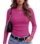 Zeagoo Women Long Sleeve Tops Crewneck Ribbed Knit Fitted Tshirts Dressy Casual Basic Tee 2026 Su...