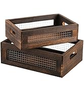 Dicunoy Set of 2 Rustic Nesting Boxes, Wooden Organizer Crates Basket, Small Decorative Wood Wire...