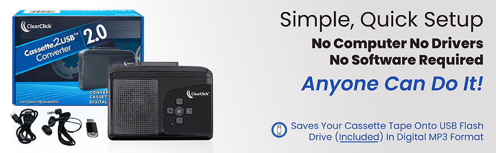 Simple, Quick Set up - Saves Your Cassette Tape Onto USB Flash Drive (Included)