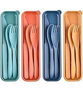 Reusable Wheat Straw Cutlery with Case, Portable Dark Utensils Set for Adults, Tableware Camping ...