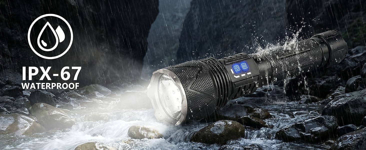 IPX67 Waterproof Flashlight, Withstands Heavy Rain &amp;amp; Water Jets, Impact-absorbing Structural Design.