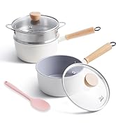 ROCKURWOK Ceramic Nonstick Sauce Pan, 1.5QT and 2.2QT Saucepan Pot Set, Non Toxic &amp; PFAS-Free, Wo...