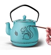 Toptier Teapot with Removable Infuser, Cast Iron Tea Kettle Stovetop Safe, Squirrel Design Tea Po...