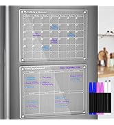 AITEE Acrylic Magnetic Monthly and Weekly Calendar for Fridge, Clear Set of 2 Dry Erase Board Cal...