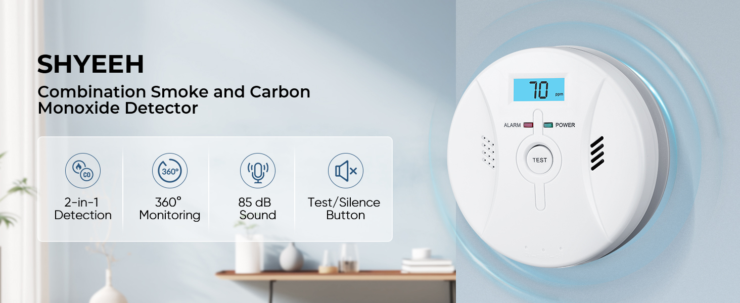 Smoke and Carbon Monoxide Detector, Combination Smoke Alarm and Carbon Monoxide Detector Battery