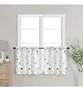 VOGOL Kitchen Half Curtains, 24 Inch Length Elegant Blue Floral Embroidered Tier Curtains, Farmho...