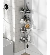 Corner Shower Caddy Tension Pole: Aluminum Shower Caddy Rod with Stainless Steel 4 Adjustable Rus...
