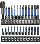 Impact Torx Bit Set, 26-piece (T5 T6, TT7-TT40), S2 Steel Security Torx, Tamper Proof Star Bit Se...