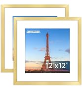 FIXSMITH 12x12 Picture Frame Gold Set of 2, Photo Frame with HD Plexiglass, Display Pictures 8x8 ...