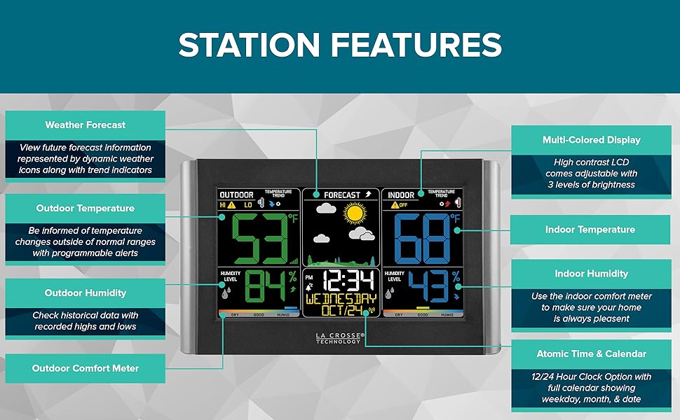 lacrosse; la crosse technology; C85845; color forecast; digital; wireless; thermometer; hygrometer