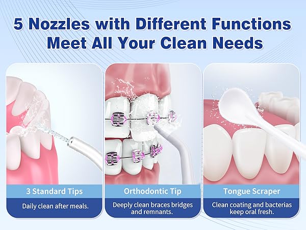 Tovendor electric flosser with 5 Multifunction Nozzles will help you keep oral and teeth health