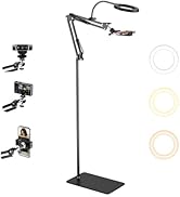 Floor Overhead Phone Mount with Ring Light, LED Selfie Light Phone Tripod Stand for Video Recordi...