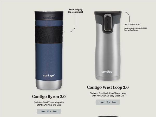  textured grip secure hold hot cold drink autoseal lid sip leakproof spillproof blue silver nice