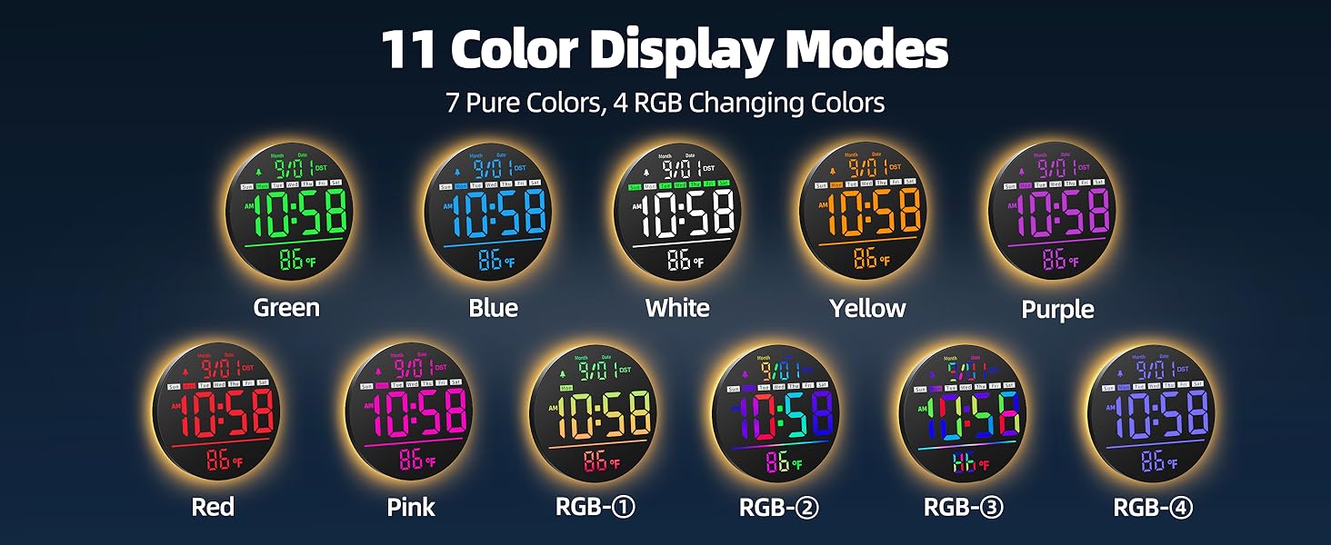 digital wall clock 11 Color Modes
