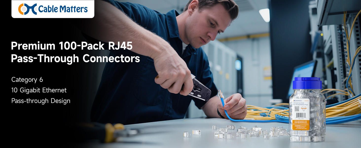 Cable Matters 100-Pack RJ45 Pass Through Connectors for Ethernet Cable Termination, Cat 6 Connector 