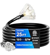 islewire 25 FT Outdoor Extension Cord with Multiple Outlets, 12 Gauge Heavy Duty Black Extension ...