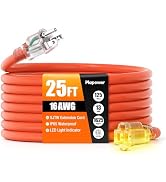 25 FT Outdoor Extension Cord Waterproof, 16/3 Gauge Heavy Duty 3 Prong Power Cord with Lighted In...