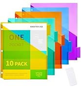 Binditek 10 Pack Plastic Dividers with Front Pocket, 5-Tab Insertable Poly Pocket Dividers for 3 ...